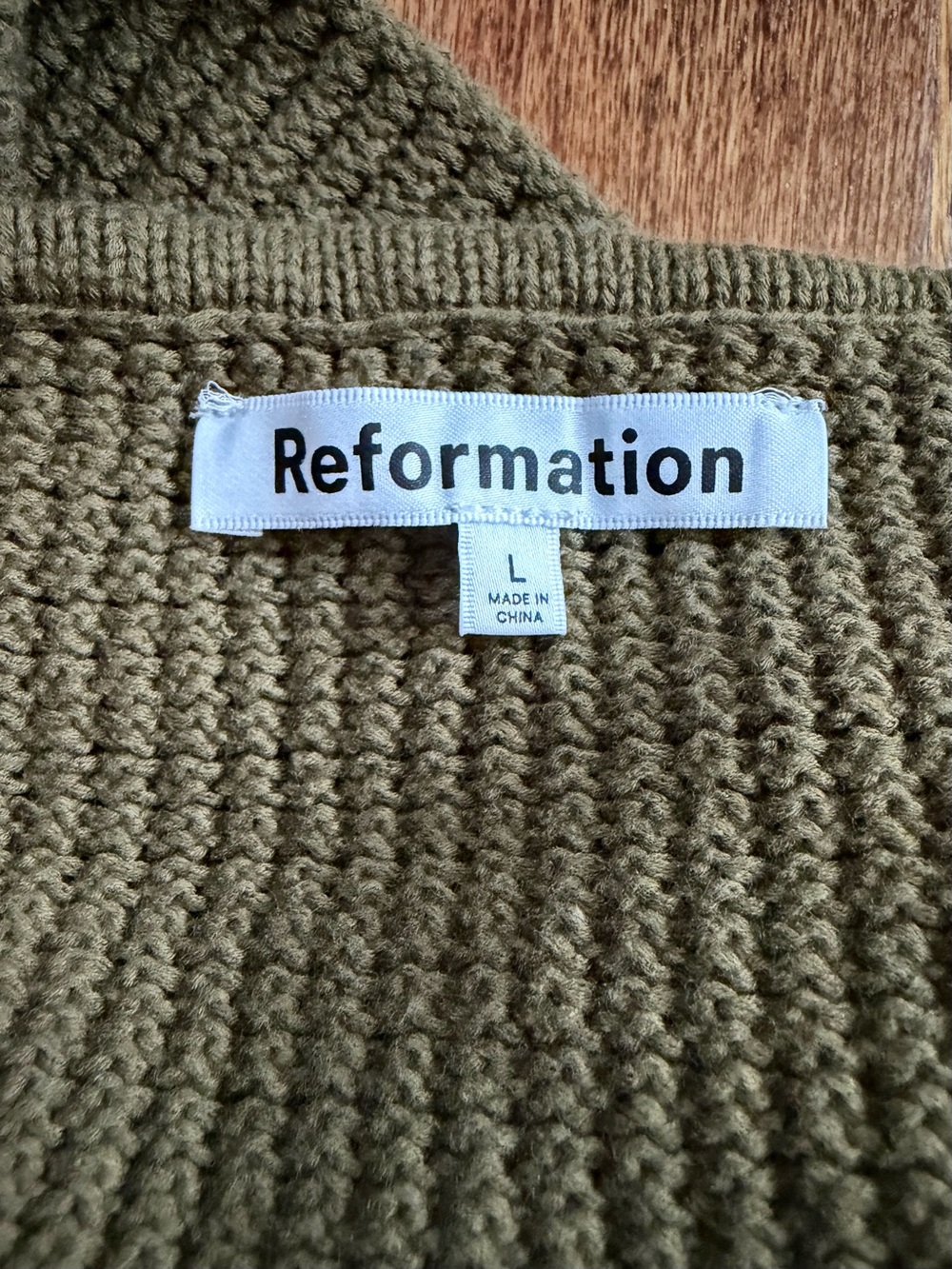 Reformation Suzanne Halter Sweater Tank Olive Oil Green Open Knit Keyhole Top L - Picture 6 of 10